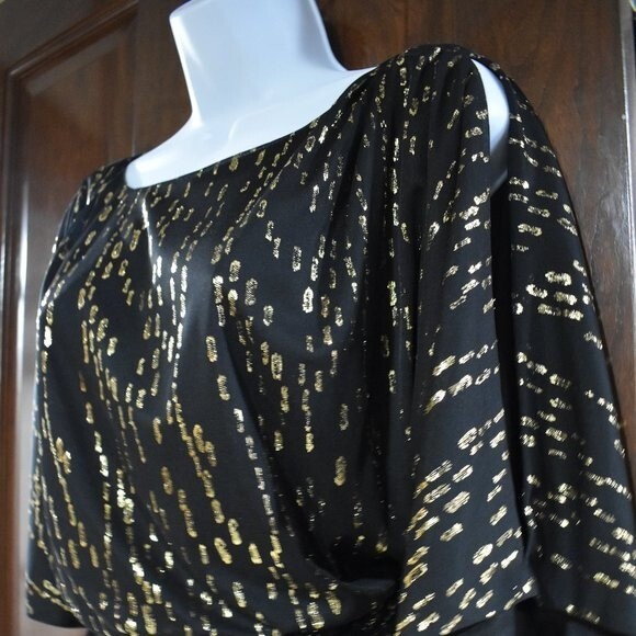 Jessica Simpson Dress Size Small Black Gold Short Sleeve - Picture 11 of 14